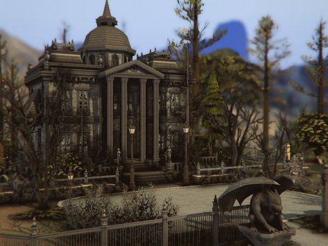 The Sims Resource - Haunted Vampire Palace Modern Vampire House Sims 4, Sims 4 Vampire Build, Sims Haunted House, Sims 4 Dungeon, Sims 4 Vampire Cc Furniture, Sims 4 Cc Castle, Sims 4 Goth House, Vampire Palace, Sims 4 Castle Cc