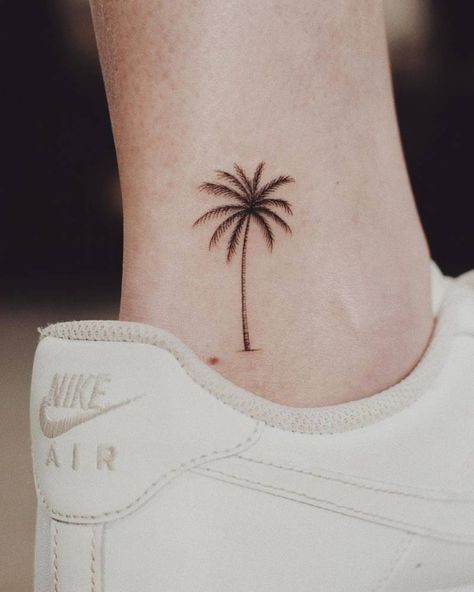 La Palm Tree Tattoo, Little Palm Tree Tattoo, Plam Tattoo, Fine Line Palm Tree Tattoo, Coconut Tree Tattoo, Palm Tree Tattoos, Palm Tree Tattoo Ankle, Palm Tattoo, International Tattoo