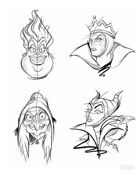 Disney References Drawing, Disney Villain Drawings, Disney Villains Drawings, Disney Villain Tattoo, Disney Character Sketches, Sketch Disney, Disney Prom, Horse Shoe Tattoo, Disney Sleeve