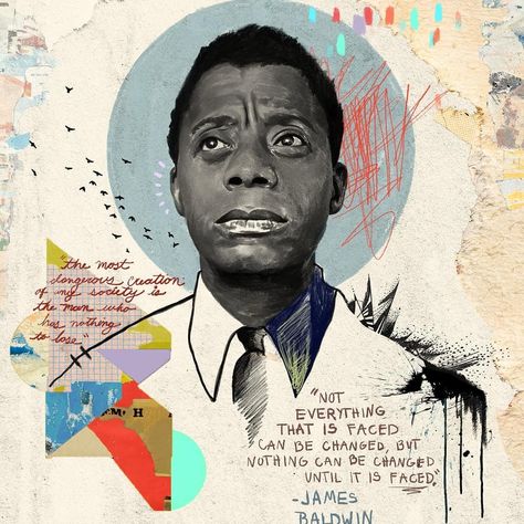 MoCADA on Instagram: “Happy birthday, James Baldwin! 👊🏾✊🏾❤️🙏🏾 🎨: Portrait of James Baldwin by Victoria Cassinova, Matte Print, 17” X 22”. #blackart #creators…” Mixed Media Portrait, Mixed Media Illustration, James Baldwin, By Any Means Necessary, Collage Art Mixed Media, Portrait Illustration, Illustration Artwork, Mixed Media Collage, Portrait Art