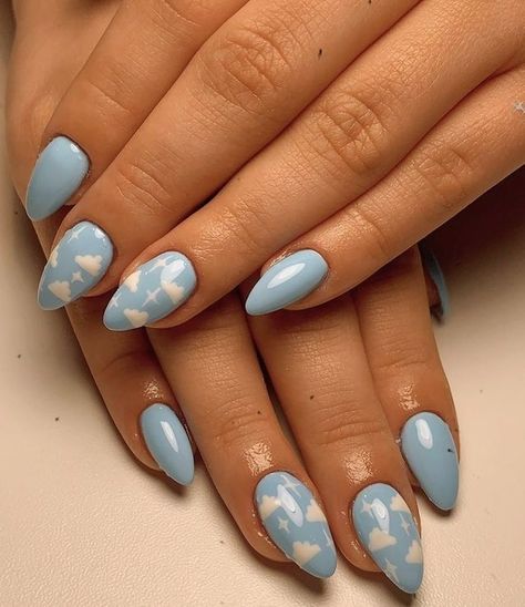 Sky Blue Nails, Blue Gel Nails, August Nails, Light Blue Nails, Baby Blue Nails, Sky Nails, Graduation Nails, Hello Nails, Cute Simple Nails