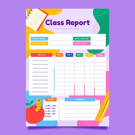 Hand drawn school report card template | Free Vector #Freepik #freevector #report-card #school-report #school-design #back-school-education Report Card Design, School Report Card Template, School Report Card, Card Template Free, Report Card Template, Report Card, Card Templates Free, Teacher Name, School Year