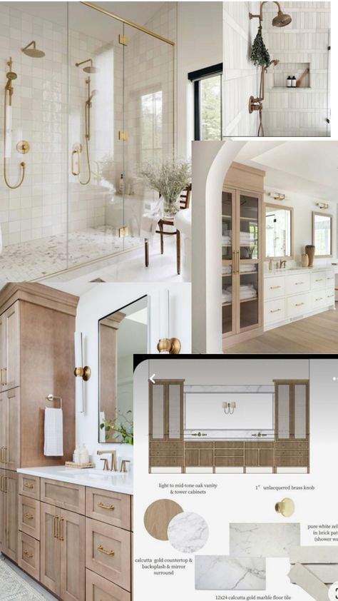 Mather Bathroom Ideas, White Transitional Bathroom, L Shaped Primary Bathroom, Modern Neoclassical Bathroom, Perfect Master Bath Layout, Zero Entry Master Shower Ideas, Master Bath With Toilet Room, Master Bath Split Vanity Ideas, Master Bath Vanity With Storage Tower