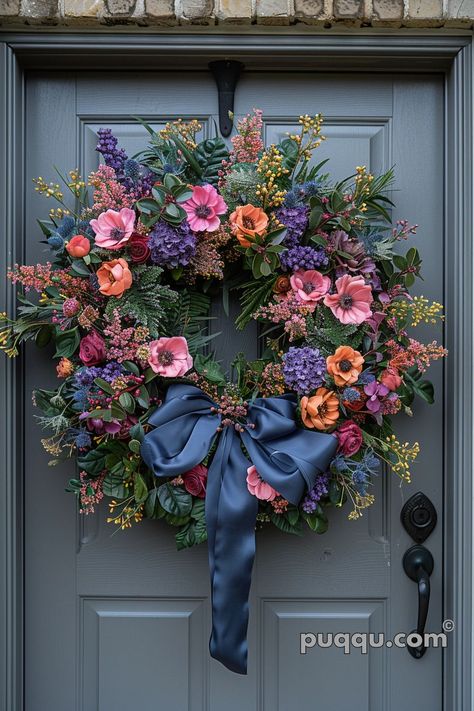 Spring Wreath for Front Door: Blooming Elegance to Welcome the Season - Puqqu Wreath For All Year Round, Early Spring Wreath Ideas, Year Around Front Door Wreath, How To Make A Floral Wreath, Large Wreath Ideas, Diy Spring Wreath For Front Door, Easter Front Door Decorations, Spring Decorating Ideas For The Home, Flower Wreaths Diy