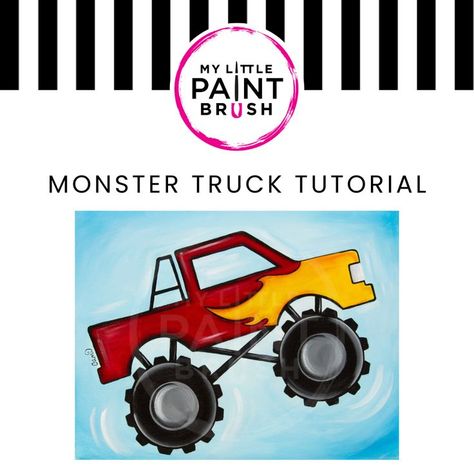 Monster Truck Bedroom, Monster Truck Bed, Monster Truck Art, Monster Truck Room, Bedroom Art Painting, Boys Room Diy, Truck Room, Paint Tutorials, Truck Diy