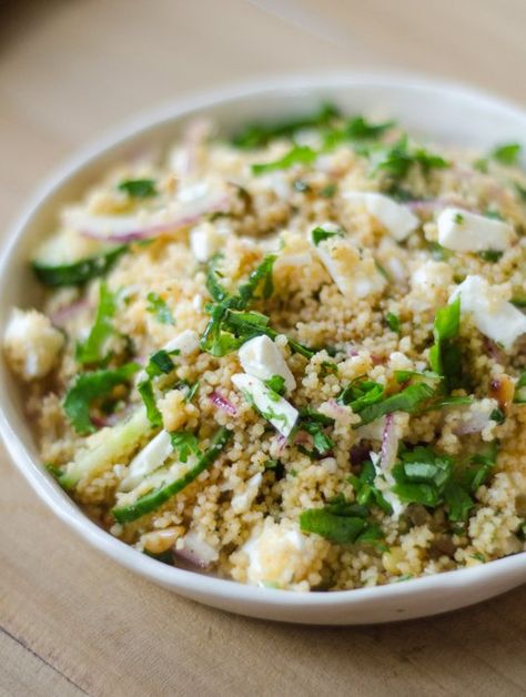 Lunch Recipe: Couscous Salad with Cucumber, Red Onion & Herbs Recipes from The Kitchn Lamb Side Dishes, Salad With Cucumber, Tiny Pasta, Couscous Recipes, Vegan Lunch Recipes, Herb Recipes, Couscous Salad, Best Side Dishes, Bowls Recipe