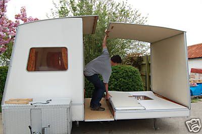 Bicycle Camper, Folding Caravan, Camper Furniture, Folding Campers, Mini Caravan, Prefab Sheds, Caravan Trailer, Homemade Camper, Cargo Trailer Conversion