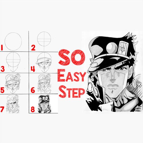 Learn How To Draw Jotaro From JoJo's Bizarre Adventure [Anime Drawing Tutorial for Beginners] #jotarokujo #jotaro #animedrawings #animedrawingboy Drawing Jojo Bizarre Adventure, Jotaro Drawing, Easy Steps To Draw, Steps To Draw, Anime Drawings For Beginners, Couple Poses Drawing, Adventure Anime, Easy Drawing Steps, Drawing Tutorials For Beginners