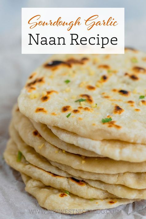 Homemade garlic naan is easier than ever with a sourdough recipe! Chewy, fluffy, and tender this is the ultimate homemade sourdough naan recipe! Sourdough Discard Naan Bread, Sourdough Discard Naan Recipe, Naan Bread Recipe No Yogurt, Sourdough Naan Recipe, Sourdough Naan Bread Recipe, Sourdough Naan Bread, Sourdough Discard Naan, Sourdough Flatbread Recipe, Sourdough Naan