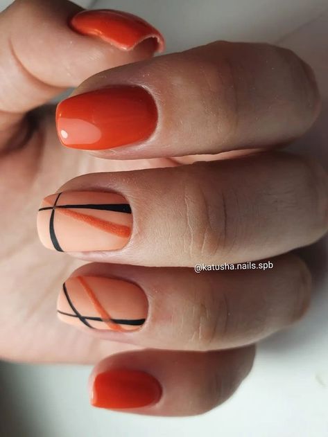 Orange And Brown Nail Designs, Barbados Nails, Nail Polish Art Designs, Art Deco Nails, Sassy Nails, Fall Gel Nails, Plaid Nails, French Acrylic Nails, Cute Gel Nails