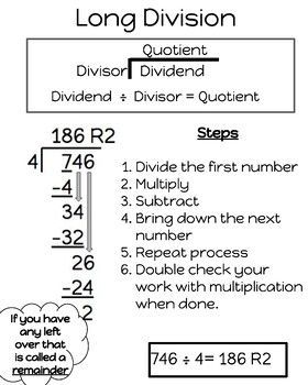 Long Division Anchor Chart Long Division Anchor Chart, Division Anchor Chart, Math Hacks, Teaching Math Strategies, Cool Math Tricks, Math Tips, Long Division, Learning Mathematics, Math Anchor Charts