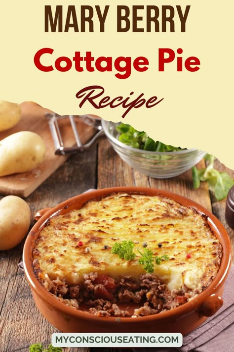 There's a special place in my heart for Mary Berry's Cottage Pie. It's the rich, savory meat filling topped with fluffy mashed potatoes that makes it so comforting. This dish is a complete meal that embodies the essence of home-cooked warmth and satisfaction! #MaryBerryCottagePie Cottage Pie Recipes, Exquisite Recipes, Mary Berry Cottage Pie Recipe, Best Cottage Pie Recipe, Mash Potatoes Dinner Meals, Veggie Cottage Pie Recipe, Cottage Pie Potatoes, Mary Makes It Easy Cottage Pie, Mary Berry Recipes