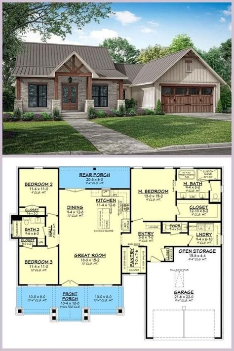 Country Craftsman House, Country Craftsman, Craftsman Style House, Craftsman House Plan, Retirement Home, Craftsman House Plans, House Blueprints, Cottage House, Bedroom House Plans