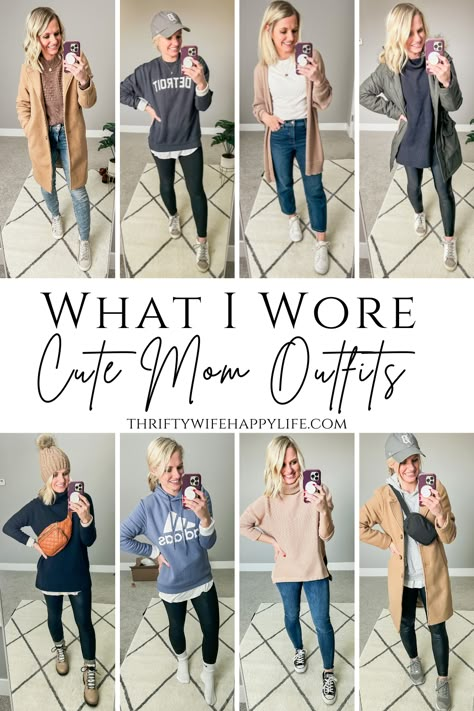 What I wore as a SAHM. Cute SAHM outfits to copy! Mommy Fall Outfits, Mom Daily Outfits, Play Date Outfit For Mom Casual, Cute Winter Mom Outfits, Weekend Casual Outfits Fall, College Moms Weekend Outfit, Mom Volunteer Outfit, Field Trip Outfits For Mom, Zoo Day Outfit Fall