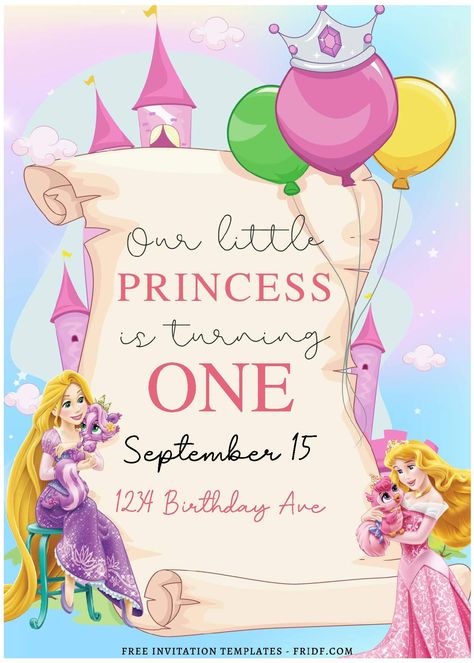 (Free Editable PDF) Enchanting Disney Princess Birthday Invitation Templates Birthday Card Princess, Princess Birthday Invitations Templates, Birthday Invitations Templates, Disney Princess Invitations, Princess Party Invitations, Disneyland Princess, Princess Card, Invitation Layout, Princess Birthday Invitations