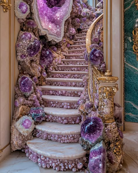 Cool House Interior, Carmen Aesthetic, Purple Images, Stair Way, Crystal House, American Castles, Luxury Staircase, Elegant Architecture, Wrought Iron Bed