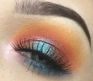 Today’s eyeball. : MakeupAddiction Sunset Eyeshadow Looks, Teal Eye Makeup, Orange Eyeshadow Looks, Teal Eyeshadow, Sunset Eyeshadow, Teal Makeup, Halo Eyeshadow, Sunset Makeup, Blue Eyeshadow Looks