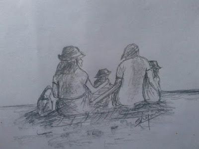 SHIJU M DRAWINGS: Happy family beach drawing Family Pic Drawing, Family Pencil Drawing, Family Pencil Sketch, My Happy Family Drawing, Happy Family Drawing Sketch, Beach Memory Drawing, Family Picnic Memory Drawing, Beach Baby Rooms, Dad Drawing