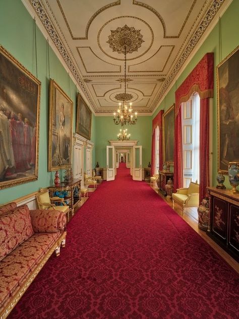 Principal Corridor Lime Green Walls, Buckingham Palace London, Royal Room, London Residence, Palace Interior, Royal Residence, The Royal Collection, Kensington Palace, Grand Homes