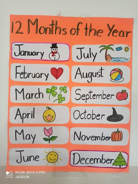 Months of the year chart idea for kindergarten classroom Month Chart For Preschool, Months Of The Year Board Ideas, Months Of The Year Anchor Chart, Months Of The Year Charts For Classroom, Month Chart Preschool, Months Of The Year Crafts Preschool, Months Of The Year Drawings, Months Name Chart For Kids, Months Of The Year Chart Ideas