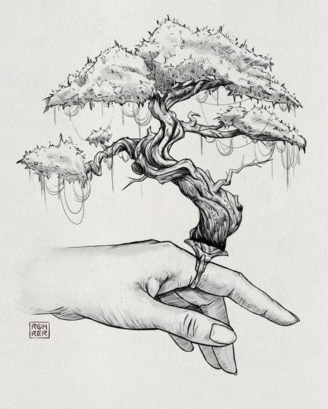 ink surreal drawing Fantasy Tree Drawing, Bonsai Tree Painting, Bonsai Tree Tattoos, Fantasy Tree, Tree Sketches, Bonsai Art, Nature Drawing, Tree Drawing, Tree Tattoo