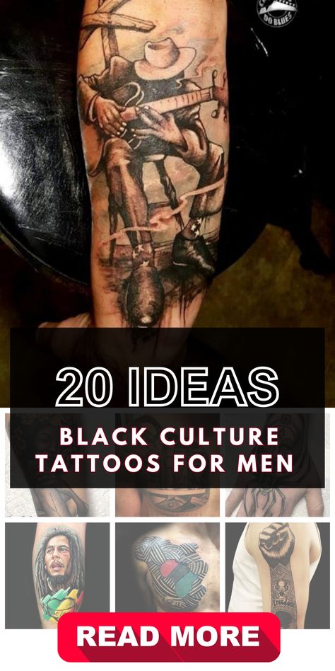 Immerse yourself in the captivating beauty of sleeve tattoos inspired by black culture, where tradition meets innovation, allowing men to express their identity and history through vibrant, storytelling ink. Black Culture Tattoos Men, Tattoos Black People, Small Tattoos Black, Black Culture Tattoos, Tatto Sleeve, Culture Tattoos, History Tattoos, Tattoos For Black Skin, Chest Tattoo Men