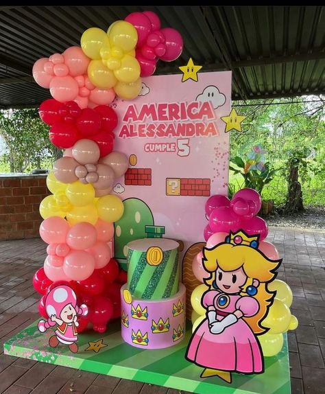 Princess Peach Birthday Party, Princess Peach Birthday, Peach Mario Bros, Peach Birthday Party, Princess Peach Party, Mario Bros Birthday Party Ideas, Candy Theme Birthday Party, Peach Birthday, Peach Mario