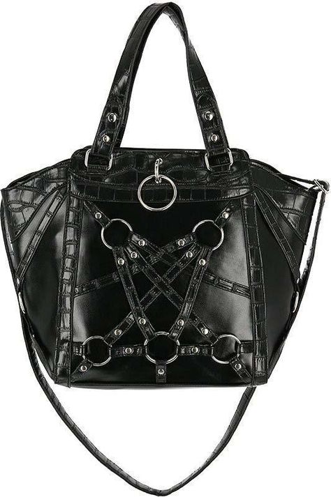 Crocodile Tears | SHOPPER BAG #accessories #all #bag Leather Templates, Gothic Purse, Black Briefcase, Fantasy Clothing Art, Crocodile Tears, Goth Things, Gothic Bag, Styling Outfits, Halloween Vampire