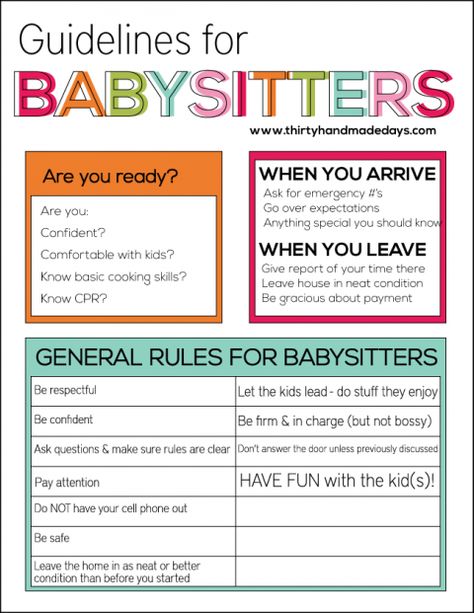 Guidelines for Babysitters- list of things to go over with your kids who are babysitting www.thirtyhandmadedays.com Babysitter Checklist, Babysitting Bag, Babysitting Kit, Babysitting Hacks, Babysitting Flyers, Babysitting Activities, Babysitting Fun, Babysitting Jobs, Activity Day Girls