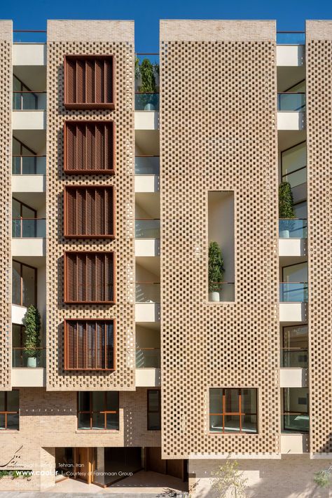 Residential building facade design with brick pattern Office Exterior Design Modern, Construction Office, Hotel Facade, Facade Architecture Design, Residential Building Design, Brick Architecture, Architecture Building Design, Architecture Design Concept, Brick Facade