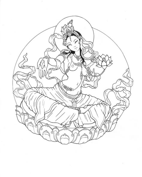 White Tara by Primitive-Artifice on DeviantArt Tattoo Apprenticeship Portfolio, Tara Tattoo, Apprenticeship Portfolio, White Tara Goddess, Buddhist Tattoos, Dramatic Composition, Tara Goddess, Buddhist Tattoo, Tattoo Apprenticeship