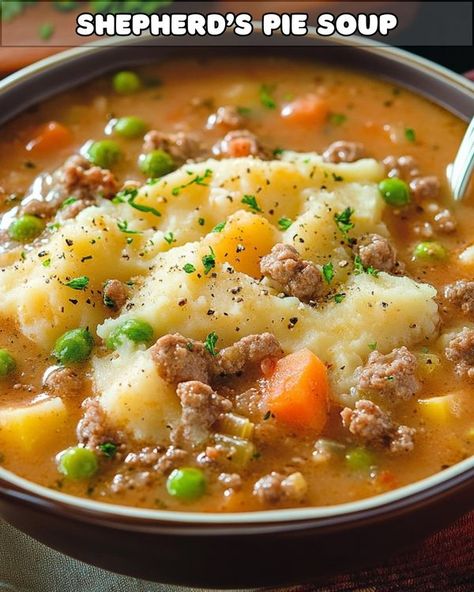 Yay Recipes Shepherd’s Pie Soup, Shepherds Pie Stew, Shepherd Pie Soup Recipe, Shepard’s Pie Soup, Shepherds Pie Soup Recipe, Shepherds Pie Soup, Light Soup, Ground Beef Stews, Fire Pit Plans