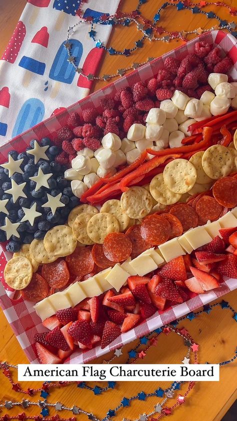 Alisha Larson | American Flag Charcuterie Board 🇺🇸 Festive snack essentials!! Save for both Memorial Day & 4th of July! ❤️🤍💙 Fill with all your favorite… | Instagram 4th July Party Food, American Charcuterie Board, 4th Of July Snack Board, Usa Charcuterie Board, American Flag Charcuterie Board, Fourth Of July Snack Board, 4th Of July Board, Flag Charcuterie Board, Red White And Blue Snacks