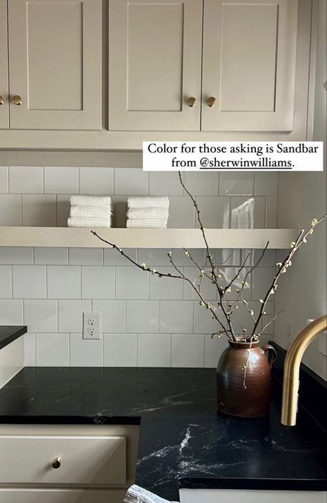 Sherwin Williams | Sandbar Sherwin Williams Sandbar, Kitchen Mood Board, Kitchen Refresh, Kitchen Cabinet Colors, Kitchen Inspiration Design, Kitchen Redo, Kitchen Paint, Painting Kitchen Cabinets, Cabinet Colors