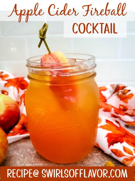 Combine apple cider, fireball whiskey, cranberry juice and a drizzle of caramel sauce for a delicious seasonal Apple Cider Fireball cocktail! Serve this spiked apple cider warm or cold! Fireball And Apple Cider, Cider Fireball Cocktail, Apple Cider Fireball Drink, Apple Cider And Fireball Drink, Fireball Apple Cider, Apple Pie Drink, Fireball Cocktails, Apple Recipes For Fall, Creamy Spinach Artichoke Dip