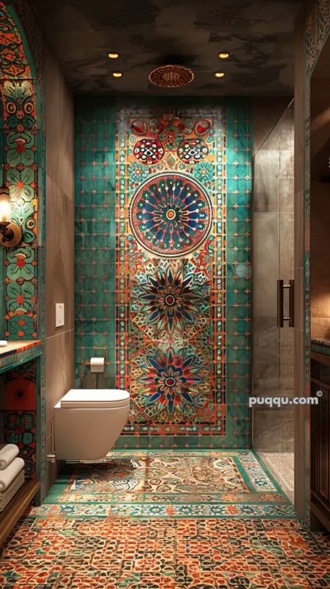 Moroccan Style Bathroom Design Ideas Moroccan Style Bathroom, Moroccan Inspired Bathroom, Studio Bathroom, Future Bathroom, Mosaic Bathroom, Unique Tile, Stunning Bathrooms, Freestanding Bathtub, Bathroom Decorating