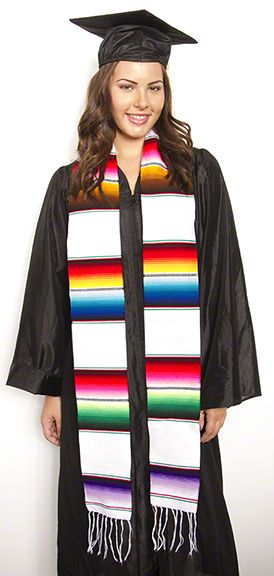 SR7-White Mexican Serape Stole Graduation Attire, White Stole, White Mexican, Graduation Sash, Mexican Serapes, Afro Latina, Graduation Stole, 2024 Graduation, Class Of 2024