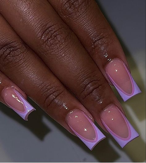 Nail Ideas Purple Short, Cute Acrylic Nail Designs For Summer, Summer Acrylic Nails Purple, Creative Acrylic Nail Designs, Lilac Purple Nails Acrylic, French Purple Nails, Nail Inspiration Purple, Colourful French Nails, Purple Acrylic Nails Designs