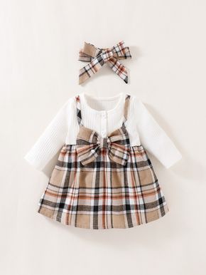 Multicolor Collar Long Sleeve Knitted Fabric Plaid Smock Embellished Medium Stretch Baby Girls Clothing Grid Dress, Flannel Outfit, Baby Flannel, Kids Formal, Ootd Dress, 21st Dresses, Tartan Dress, Plaid Bow, Baby Boy Fashion