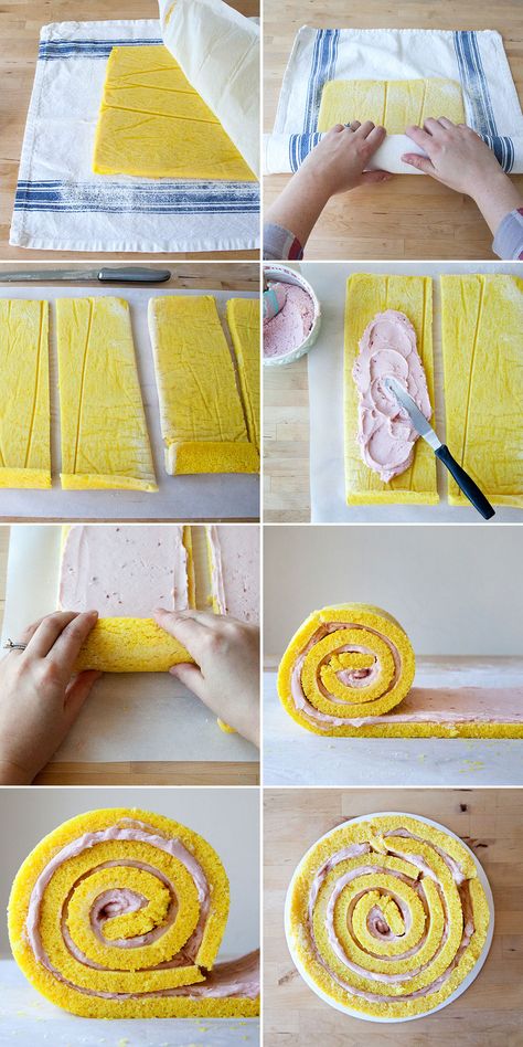 Vertical Roll Cake, Vertical Cakes, Vertical Cake, Spiral Cake, Cookout Recipes, Raspberry Buttercream Frosting, Lemon Sponge Cake, Checkerboard Cake, Sponge Cake Filling