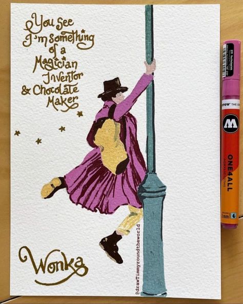 Willy Wonka Drawing, Wonka Drawing, Wonka Edits, Wonka 2023, Wonka Movie, Wonka Party, Willy Wonka Party, Disney Character Drawings, Alice In Wonderland Illustrations