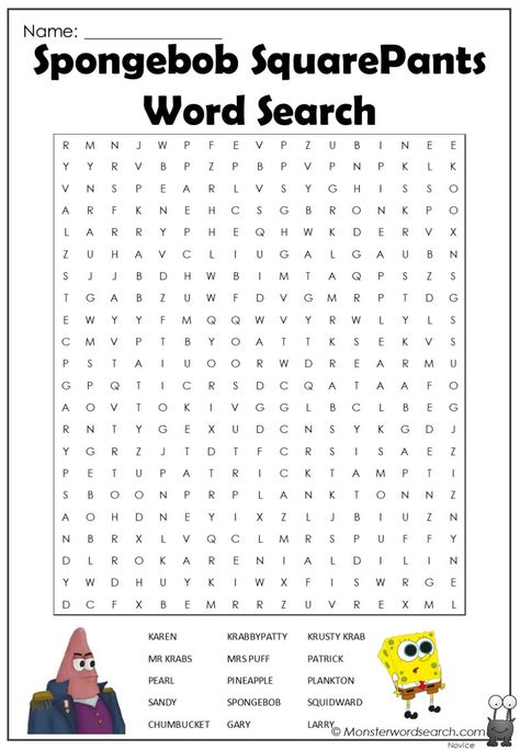 Spongebob Worksheets, Spongebob Printables, Printable Spongebob, Spongebob Theme, Spongebob Games, Kids Word Search, Word Games For Kids, Free Printable Word Searches, Spongebob Birthday Party