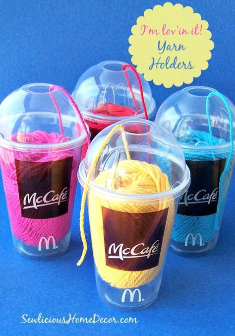 Fun McDonalds Im lovin it Use plastic cups for yarn holders at sewlicioushomedecor McDonalds Im lovin it! Yarn Holders Yarn Holders, Yarn Organization, Party Favors For Adults, Yarn Holder, Diy Party Favors, Crochet Geek, Yarn Storage, Craft Corner, Yarn Bowl