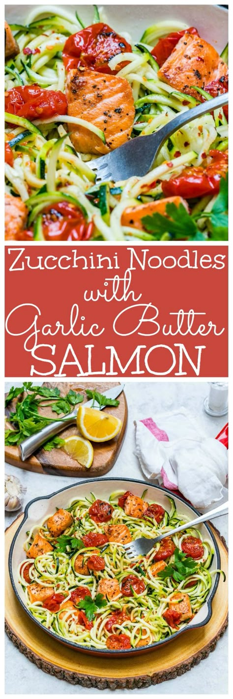 Garlic Butter Salmon Zoodles Salmon Zoodles, Salmon Healthy, Large Zucchini, Garlic Butter Salmon, Recipes Salmon, Zoodle Recipes, Butter Salmon, Salmon Fillet, Healthy Salmon