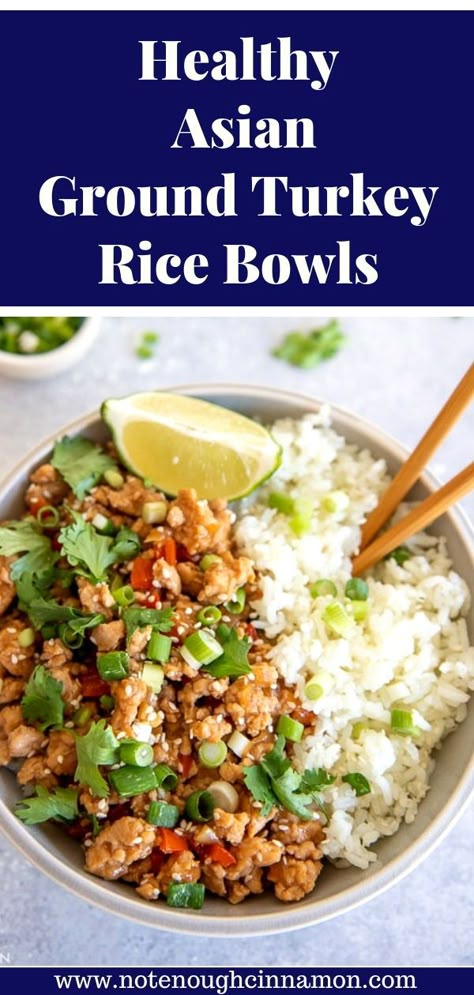 Ground Turkey Rice Bowl, Asian Ground Turkey, Turkey Rice Bowl, Turkey Rice Bowl Recipe, Ground Turkey Rice, Rice Bowls Healthy, Healthy Potluck, Rice Bowl Recipe, Turkey Rice