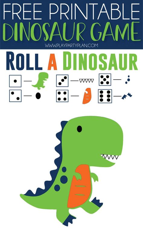 This free printable roll the dinosaur game is one of the cutest ideas for a dinosaur birthday party! Simply print out the printables, hand out the games, and play! Kids will love trying to compete their dinosaur! It’s one of the best activities for boys and girls! Games For Birthday Parties, Build A Dinosaur, Girls Activities, Dinosaur Game, Party Ideas Kids, Dinosaur Activities Preschool, Dinosaur Games, Dino Birthday Party, Games For Boys