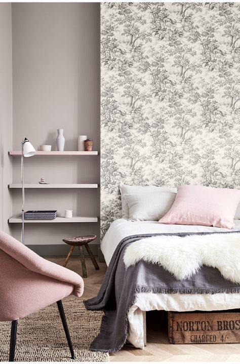 Stag Toile Bedroom - Inspire Me Warm Grey Paint Colors, Warm Gray Paint, Feng Shui Bedroom, Cosy Bedroom, Grey Paint, Little Greene Paint, Grey Paint Colors, Grey Bedroom, Grey Color Scheme