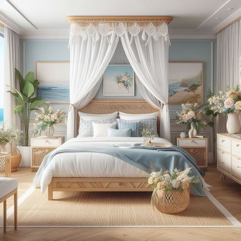 Italian Bedroom Design, Ocean Inspired Bedroom, Ocean Themed Bedroom, 2024 Bedroom, Italian Bedroom, Nautical Bedroom, Coastal Bedroom Decorating, Cosy Cottage, Bedroom Oasis