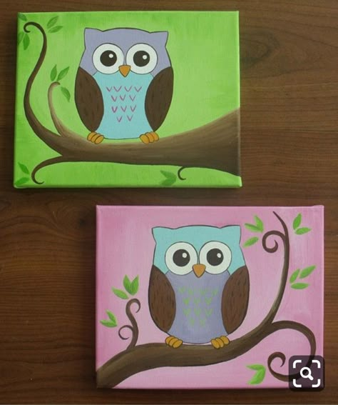 Owl Canvas Painting Easy, Owl Canvas Painting, Owl Painting Acrylic, Acrylic Painting For Kids, Kids Canvas Painting, Cute Easy Paintings, Little Owls, Kids Canvas Art, Animal Art Projects