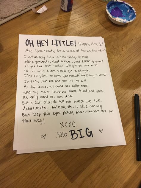 Big Lil Cheer Gifts, Big And Lil Gift Ideas, Big/ Little Gifts, Big Little Cards, Big Little Instagram Captions, Big Little Banner Ideas, Big And Little Baskets Ideas, Big Little Diy Gifts, Big Little Letters Note